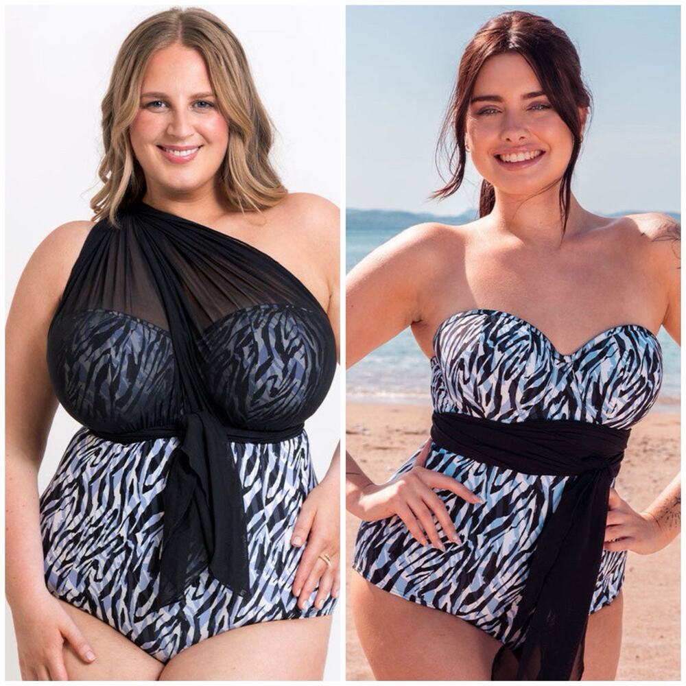 Curvy Kate Wrapsody Swimsuit Multiway Bandeau Strapless Zebra Print 32DDD NWT